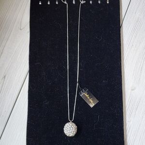 Elegant Cookie Lee Silver Necklace with Crystal Disco Ball Pendant #26116 NWT